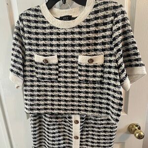Top and matching skirt, XL, black and white plaid, gold buttons.